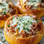 Bols de Pain Garnis de Spaghetti & Sauce Bolognaise
