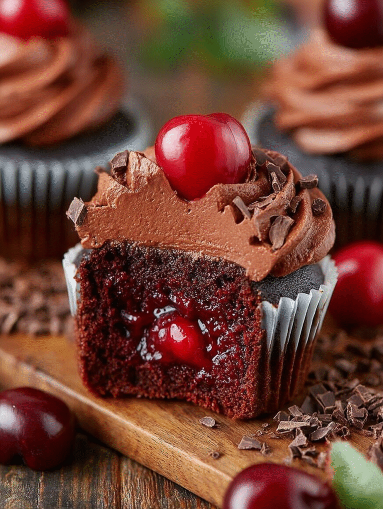 Cupcakes Forêt-Noire au Chocolat avec Cœur de Cerises