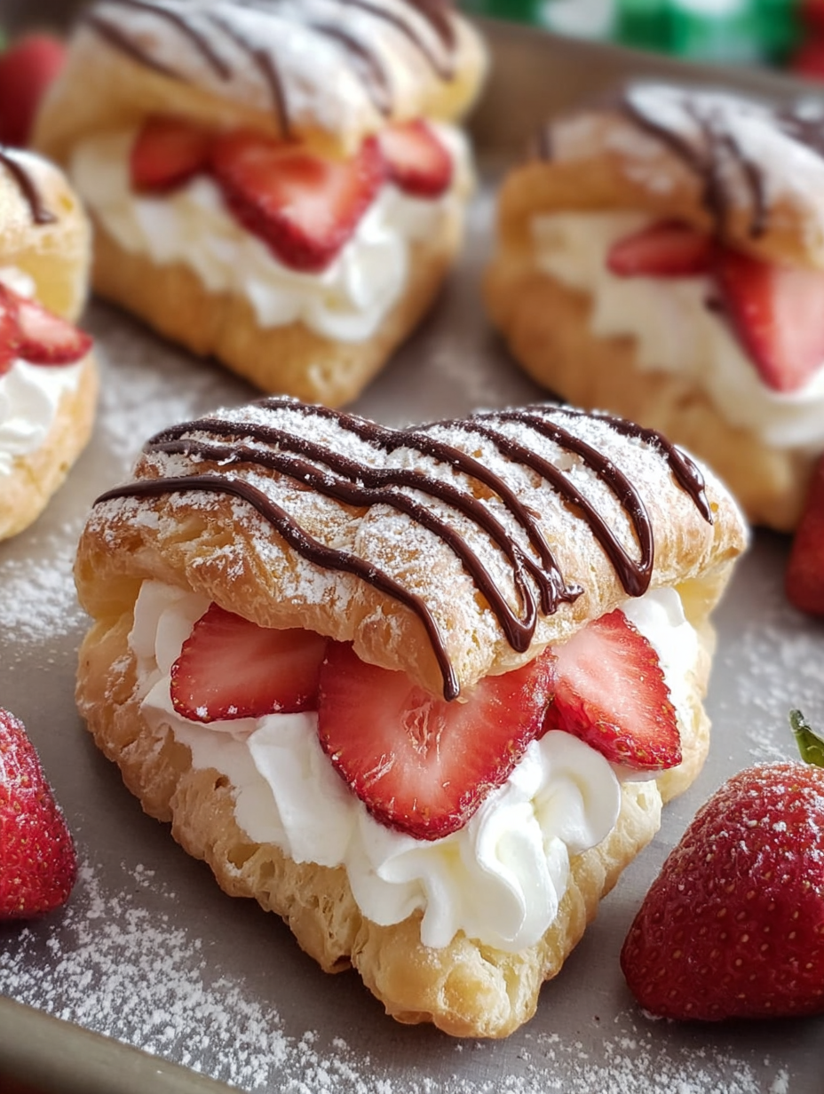 Feuilletés en Cœur à la Crème et aux Fraises