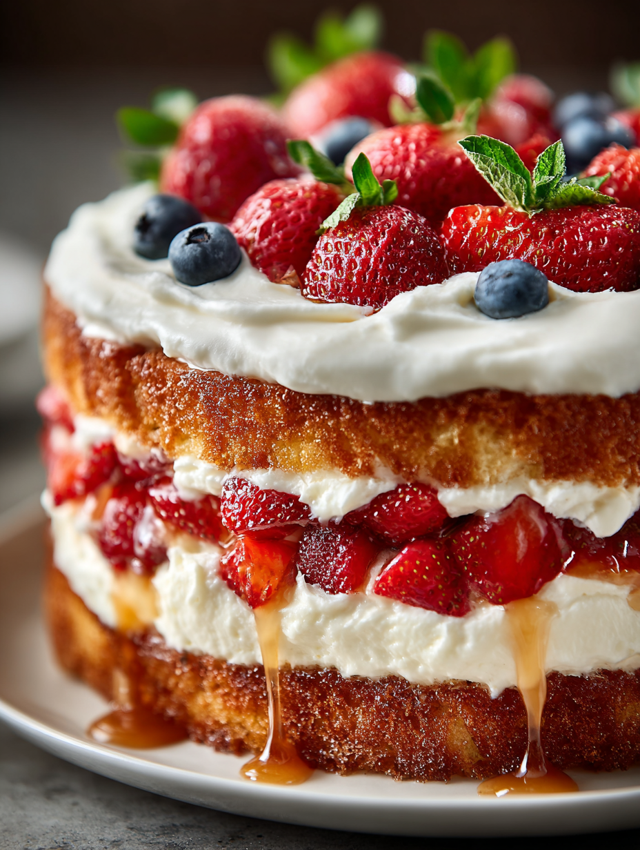 Gâteau aux Fraises Fraîches à Étages avec Crème Fouettée