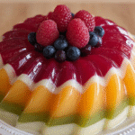 Gâteau de Gélatine Arc-en-Ciel Tourbillonnant avec Fruits Rouges