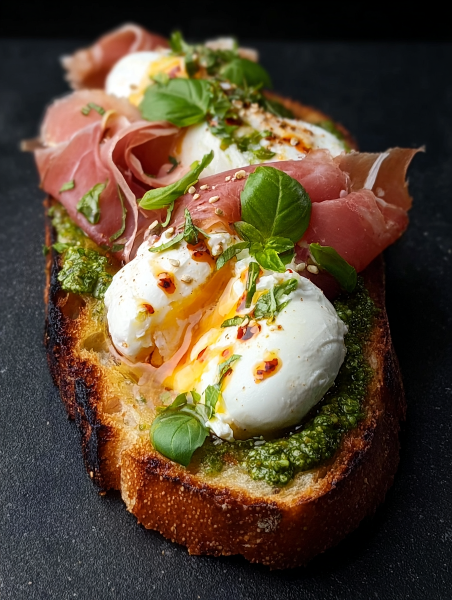 Toast au Prosciutto, Burrata & Pesto
